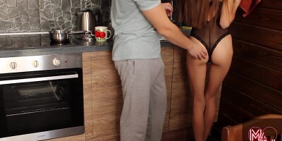 Fucked a sexy housemaid in the kitchen and cum in pussy. Margo4Master