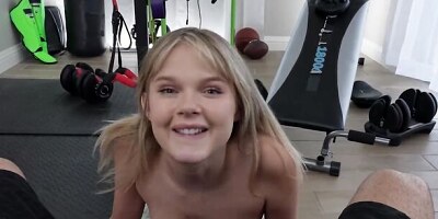 Coco Lovelock is riding her stepdad's cock after some workout