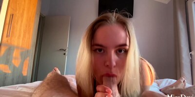 Fucked blonde in mouth and pussy after jogging. Filled her face with cum
