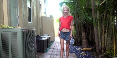 Teen Kate Bloom fucks her pussy on the sidewalk