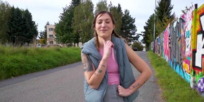 POV outdoor blowjob from Mina K and sex for money