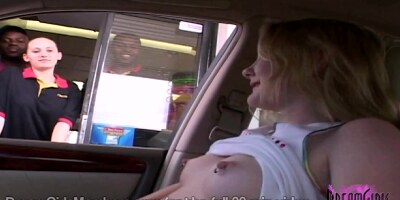 Topless Model Gets Drive Through Worker To Show Her Tits