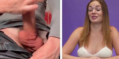 The naughty pornstars Jade Valentine and Samantha Reigns rate stranger's massive cocks