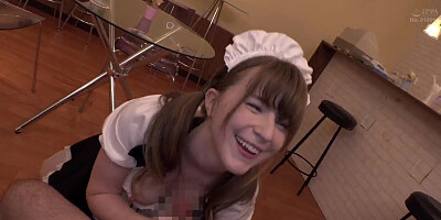 B3D3003- Dirty double blowjob from a blonde beauty clerk at a maid cafe
