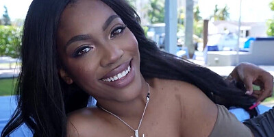 Ebony with a great smile is fucked by a horny white dude