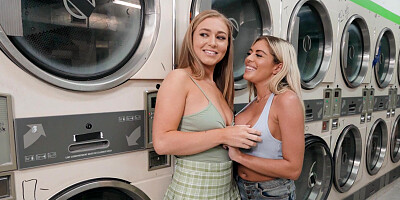 Hotties Callie Black and Vivianne Desilva POV threesome in laundry room
