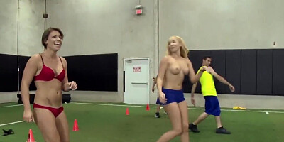 Horny porn stars are playing dodgeball while being naked