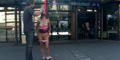 Being tied and paraded nude in public makes the brunette crave deepthroating