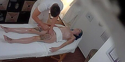 Tattoed Girl Oiled Massage And Fingering
