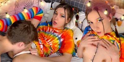 Rainbow cutie with pigtails ride on my cock and eat my cum at the end 4K