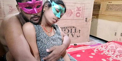 Two masked people from India are making a sex tape
