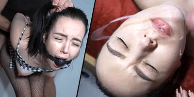 Getting railed mercilessly makes the gagged and bound teen orgasm in seconds