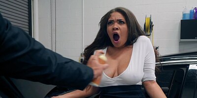 Latina girl with juicy tits cheats on husband with bald mechanic